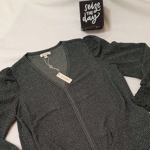 MAX STUDIO NEW Hunter Green Polka Dot Top Blouse NWT